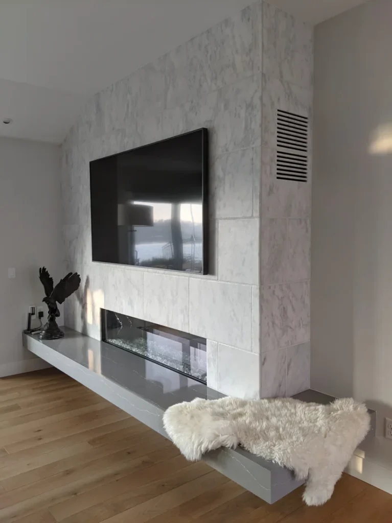 natural stone fireplace and tiled fireplaces